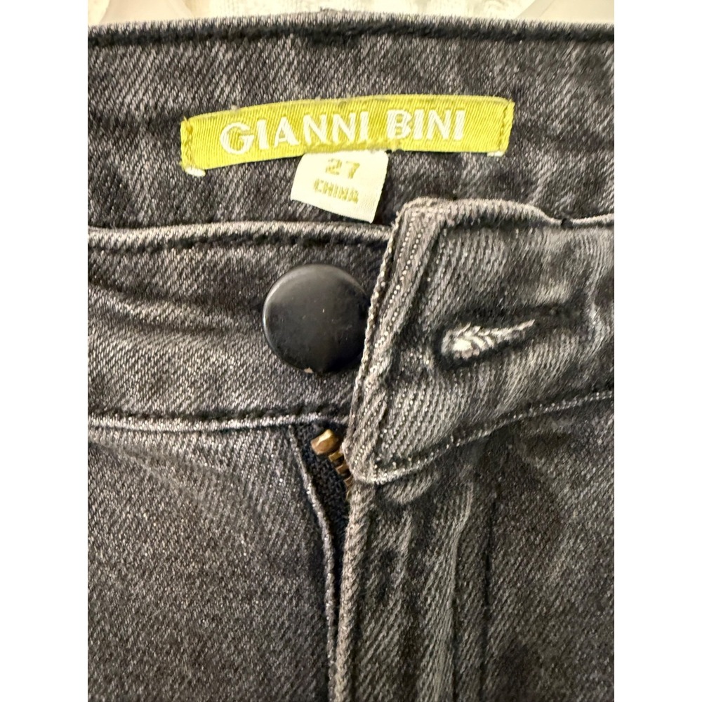 Ginanni Bini Black Distressed Jeans Straight Leg Frayed Hem Comfort Women's 27 - Picture 3 of 5